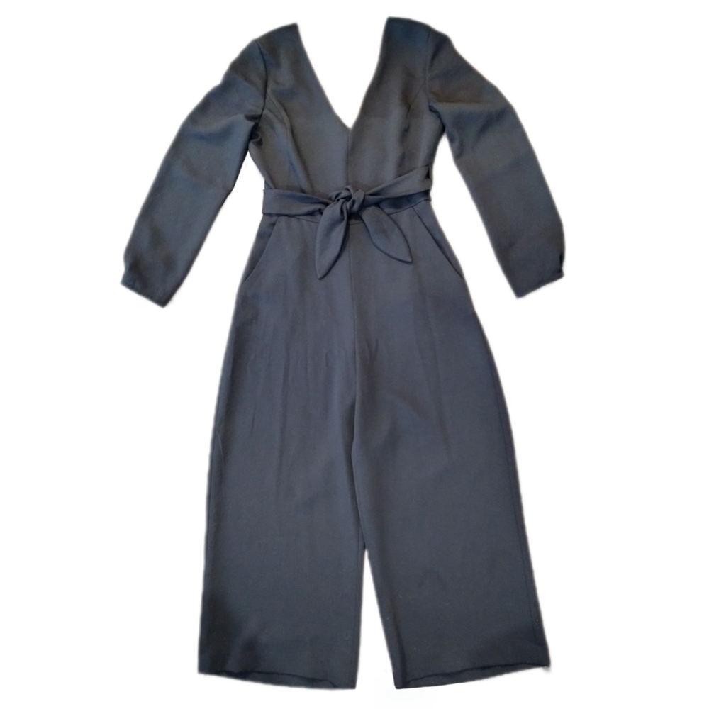 Aritzia Wilfred Écoulement V-Neck Tie Waist Jumpsuit Black Size 6 - Picture 2 of 9